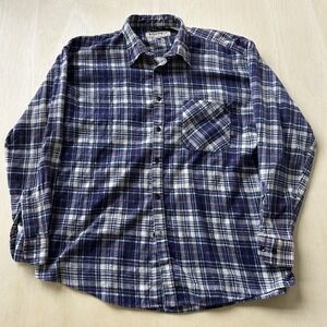 Vintage 90s Wilderness Flannel Shirt Mens XL Blue Plaid Long Sleeve Button Up